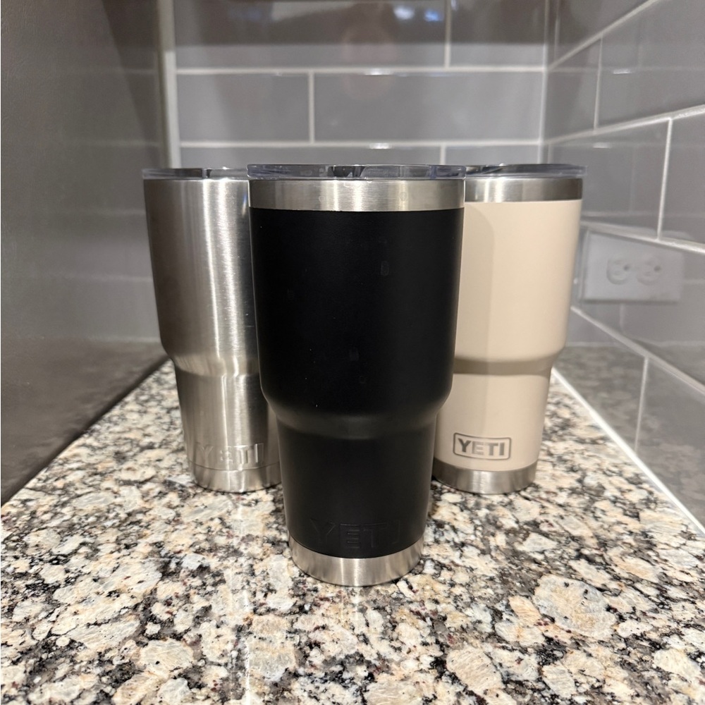 Yeti 3-Pack Rambler Tumblers in Black, Stainless, Beige